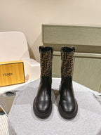 Fendi Ankle Boots F Pattern Black and Brown Cowhide 463743