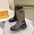 Fendi Ankle Boots F Pattern Black and Brown Cowhide 463743
