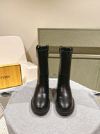Fendi Ankle Boots F Embossed Pattern Black Cowhide 463741