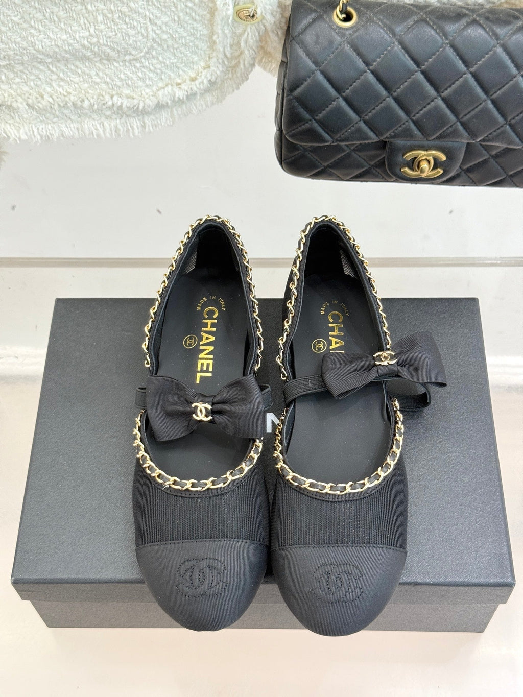 CC 25P Hollow Chain Bow Mary Janes Black Mesh 473301