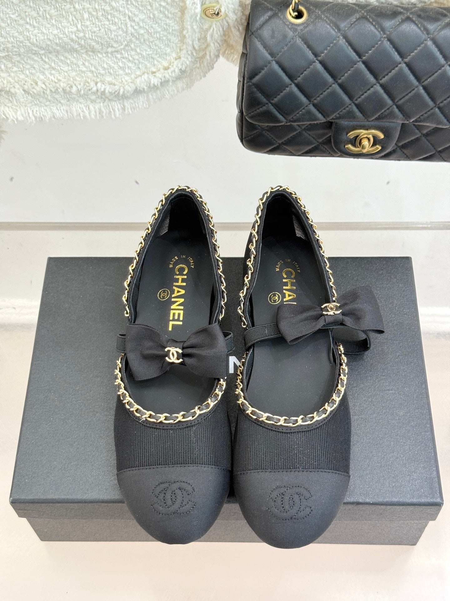CC 25P Hollow Chain Bow Mary Janes Black Mesh 473301