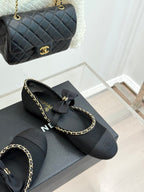 CC 25P Hollow Chain Bow Mary Janes Black Mesh 473301