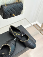 CC 25P Hollow Chain Bow Mary Janes Black Cowhide 473299
