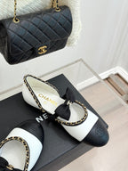 CC 25P Hollow Chain Bow Mary Janes White Cowhide 473298