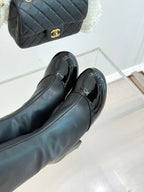 CC 25A Pleated-Collar Bow-Tie Stretch High Boots Black Lambskin 473359