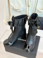 CC 25A Pleated-Collar Bow-Tie Stretch Ankle Boots Black Lambskin 473355