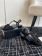 CC 25C Camellia Mid-Back Sandals Black Suede With Flower 473436