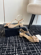 CC 25C Camellia Mid-Back Sandals Beige Suede With Flower 473435
