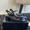 CC 25C Camellia Mid-Back Sandals Black Lambskin With Flower 473434