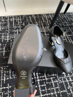 CC 25SS Diamond-Patterned Block-Heeled Mary Janes Black Sheepskin 473433