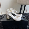 CC 25SS Diamond-Patterned Block-Heeled Mary Janes White Sheepskin 473432