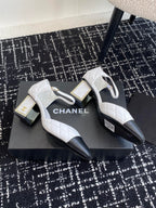 CC 25SS Diamond-Patterned Block-Heeled Mary Janes White Sheepskin 473432