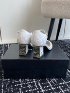 CC 25SS Diamond-Patterned Block-Heeled Mary Janes White Sheepskin 473432