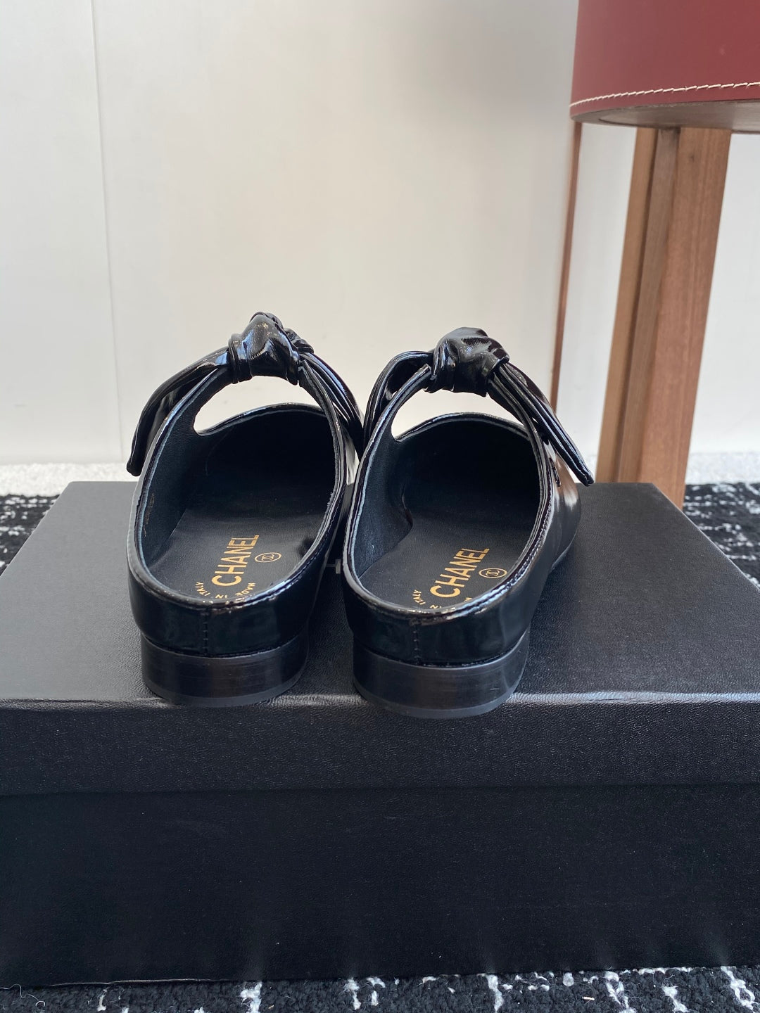 CC 25SS Mary Jane Slippers Black Glossy Sheepskin 473431
