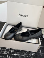 CC 25SS Embroidered Double C logo Mary Janes Black Sheepskin 473427