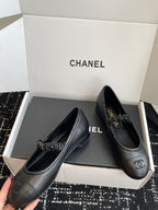 CC 25SS Embroidered Double C logo Mary Janes Black Sheepskin 473427