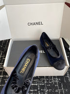 CC 25SS Embroidered Double C logo Mary Janes Blue Suede 473426