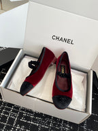 CC 25SS Embroidered Double C logo Mary Janes Red Suede 473425
