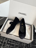 CC 25SS Embroidered Double C logo Mary Janes Black Suede 473423