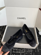 CC 25SS Embroidered Double C logo Mary Janes Black Suede 473423