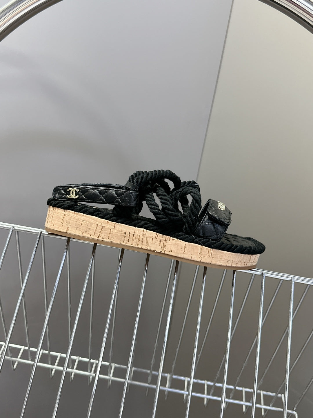 CC 25 Dad Sandals Black Rope and Sheepskin 473371