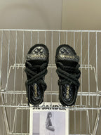 CC 25 Dad Sandals Black Rope and Sheepskin 473371