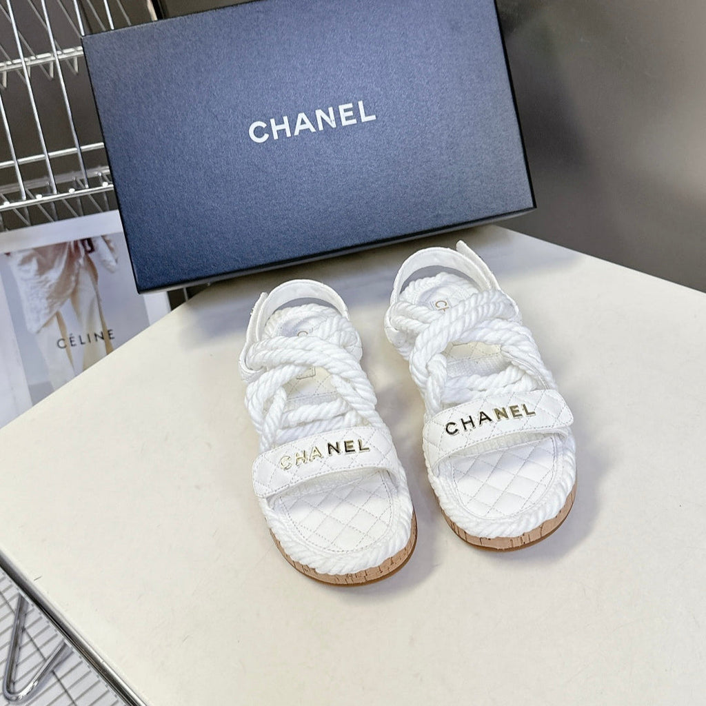 CC 25 Dad Sandals White Rope and Sheepskin 473367