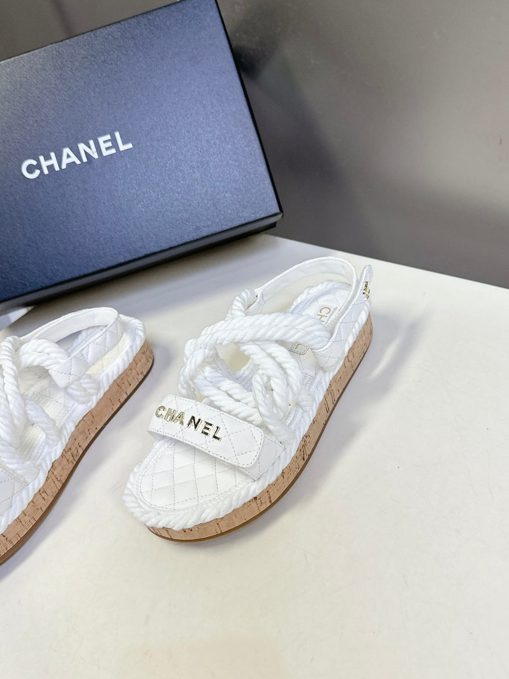 CC 25 Dad Sandals White Rope and Sheepskin 473367