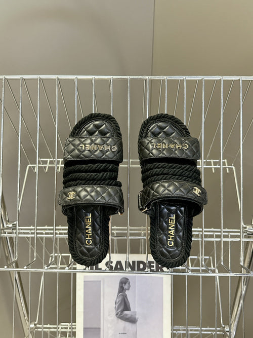 CC 25 Sandals Black Rope and Sheepskin 473366