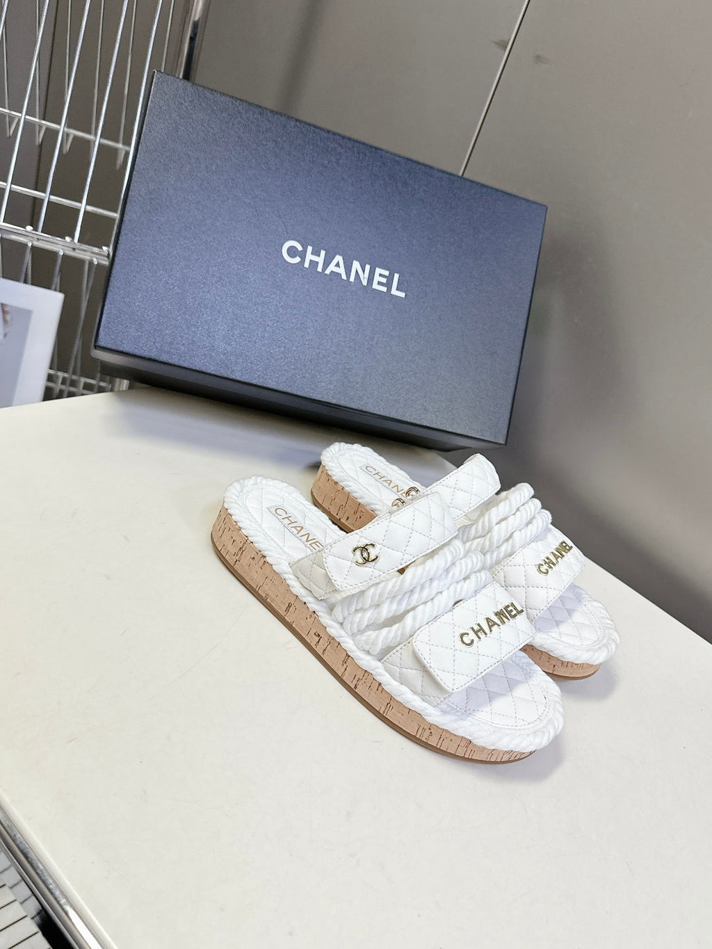CC 25 Sandals White Rope and Sheepskin 473362