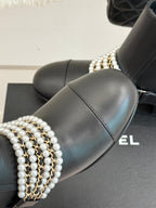 CC Classic Pearl Chain Colorblock Block Heel Ankle Boots Black Lambskin 473319
