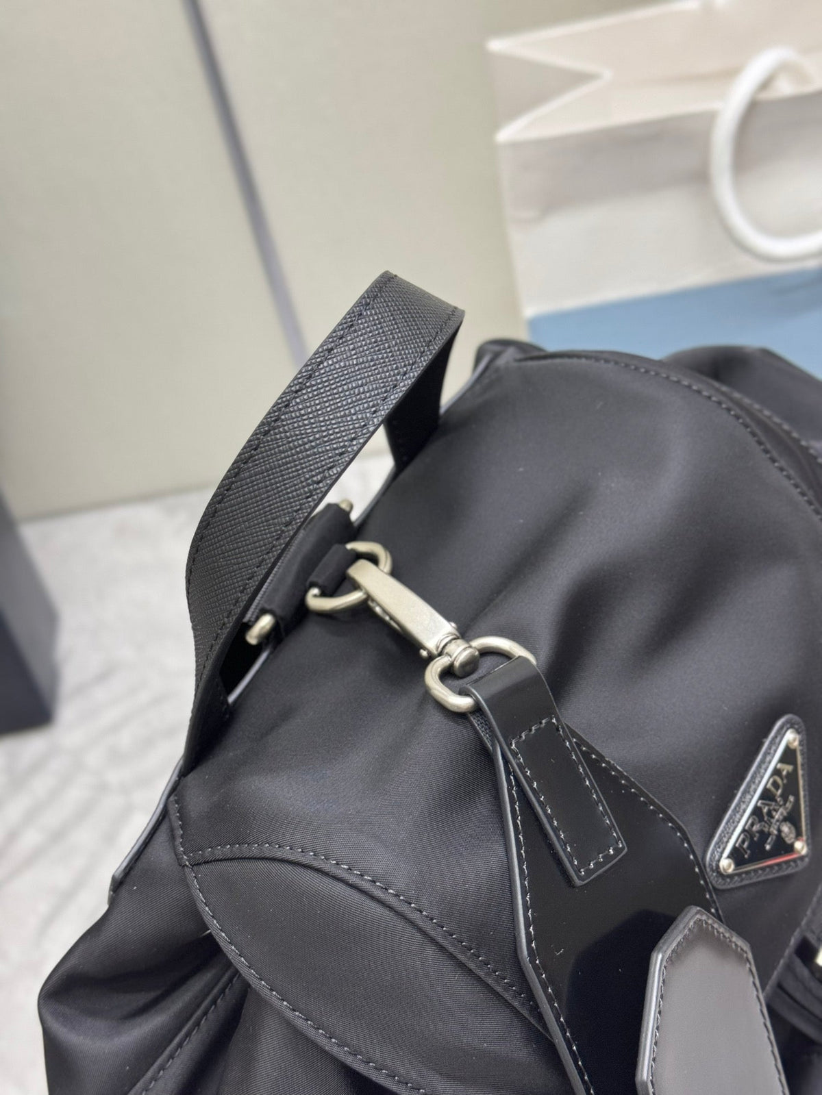 Pra Backpack Glossy Leather Strap Black Re-Nylon 267403