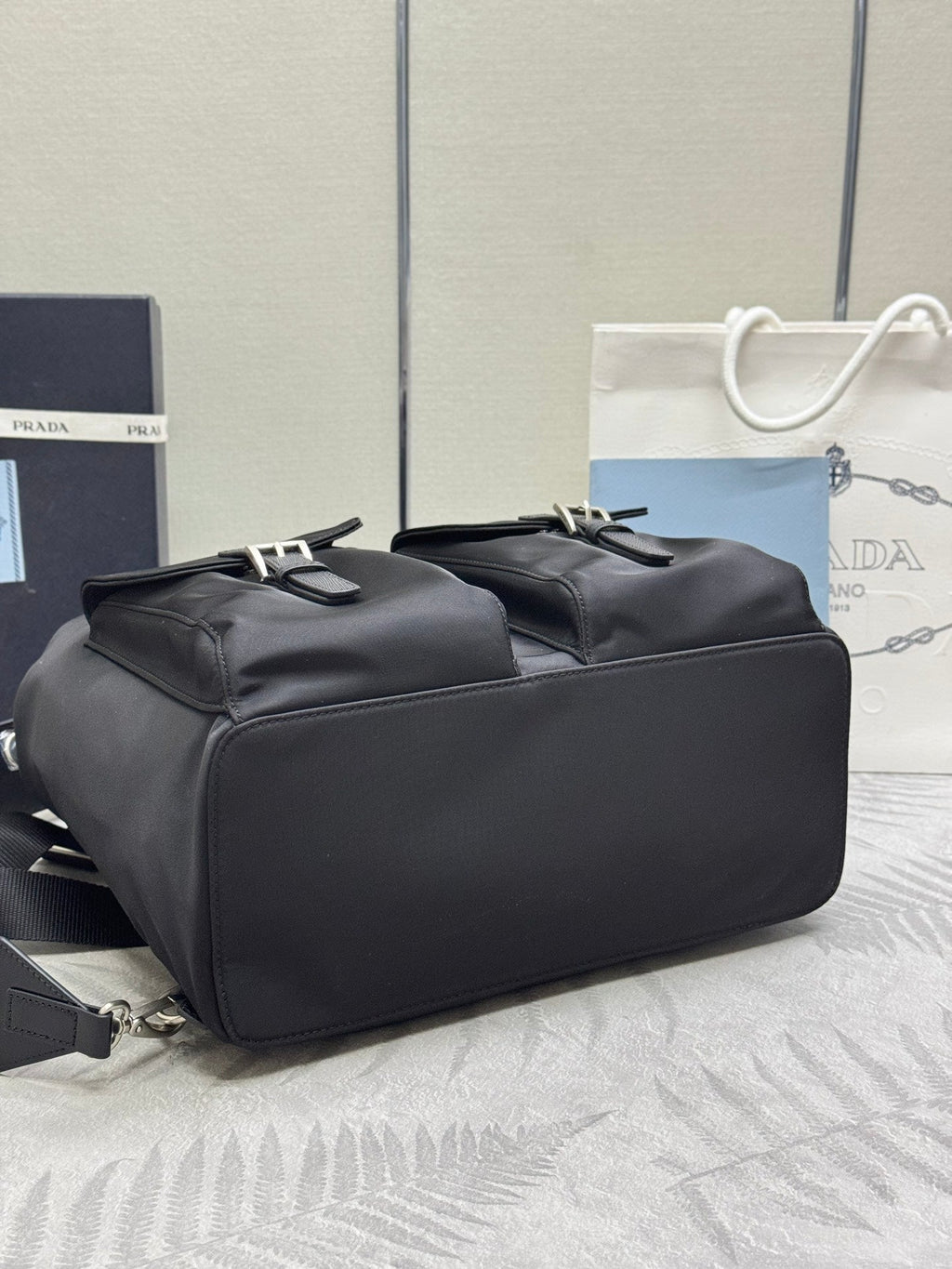 Pra Backpack Glossy Leather Strap Black Re-Nylon 267403