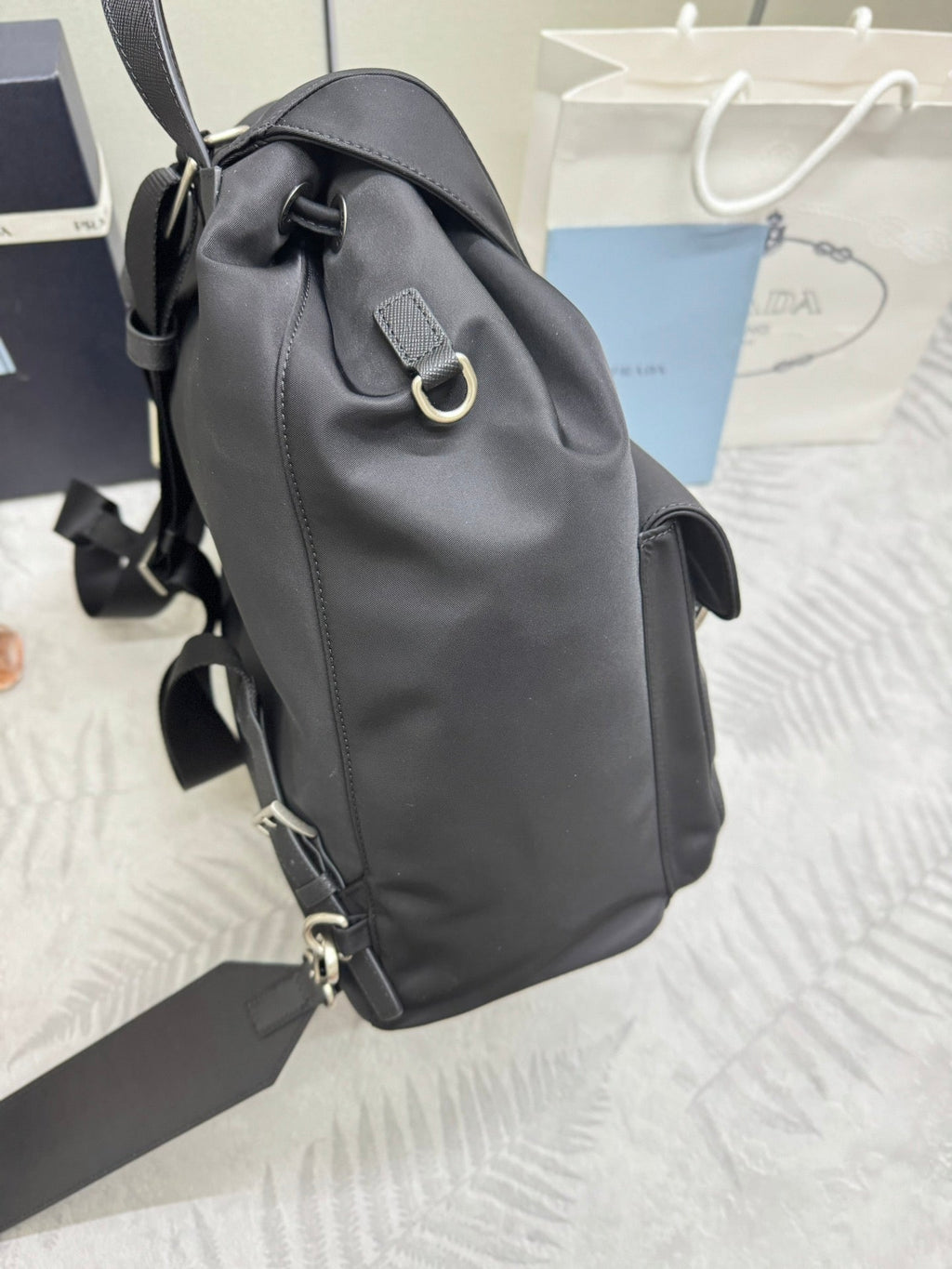 Pra Backpack Glossy Leather Strap Black Re-Nylon 267403