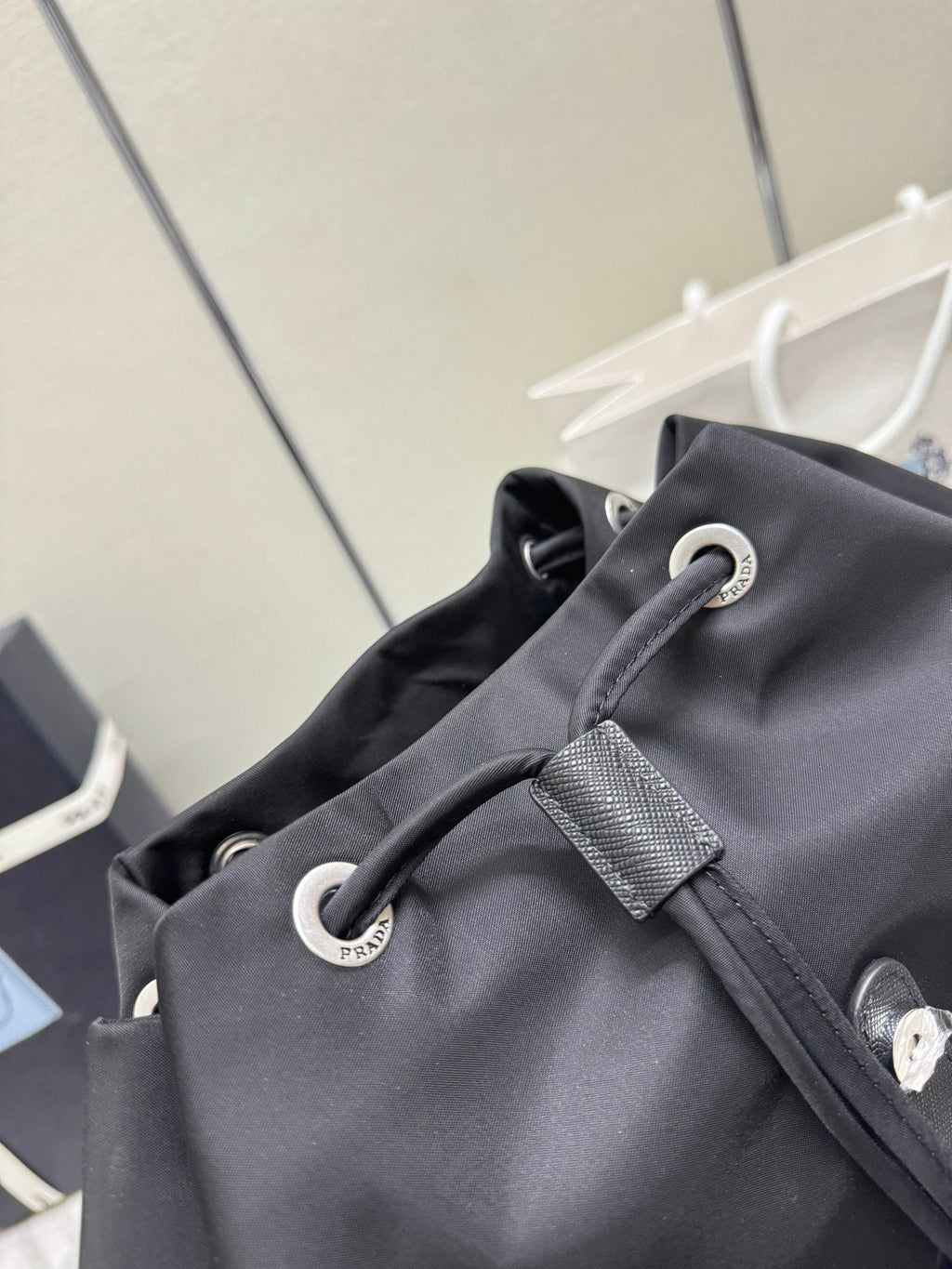 Pra Backpack Glossy Leather Strap Black Re-Nylon 267403