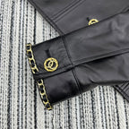 CC Round Crew Neck Leather Chain Jacket Black Lambskin