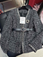 CC 25Ss Middle Length Coat Black Leather Belt