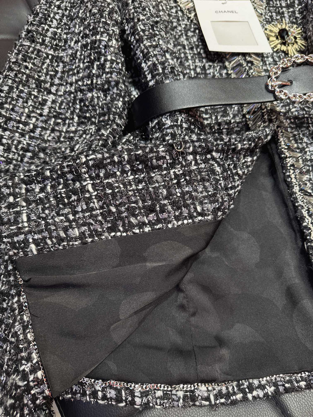 CC 25Ss Middle Length Coat Black Leather Belt