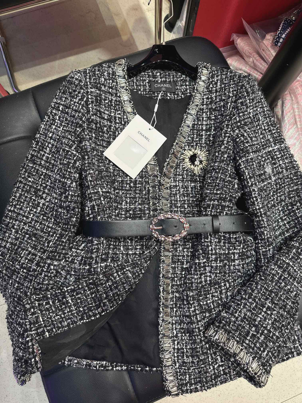 CC 25Ss Middle Length Coat Black Leather Belt