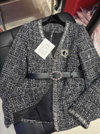 CC 25Ss Middle Length Coat Black Leather Belt
