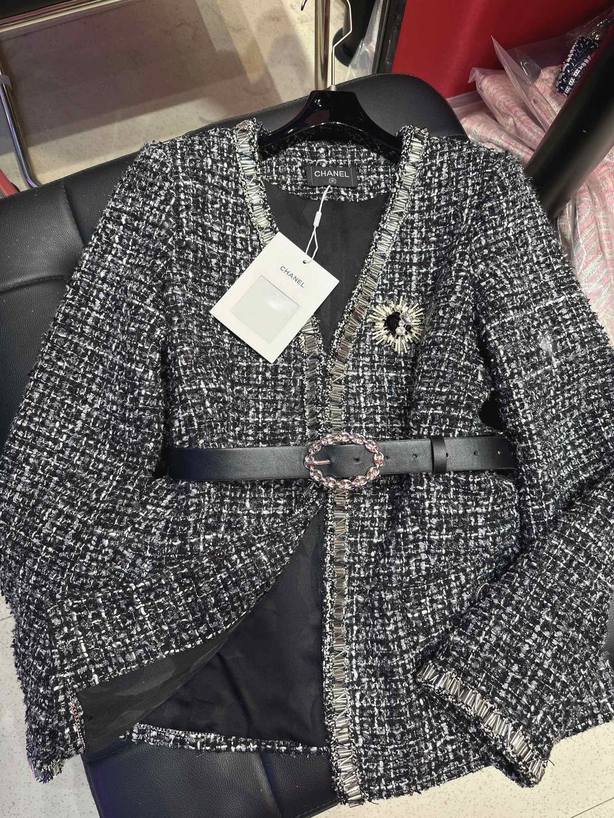 CC 25Ss Middle Length Coat Black Leather Belt