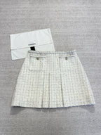 CC 25A Beaded Plaid Tweed Skirt
