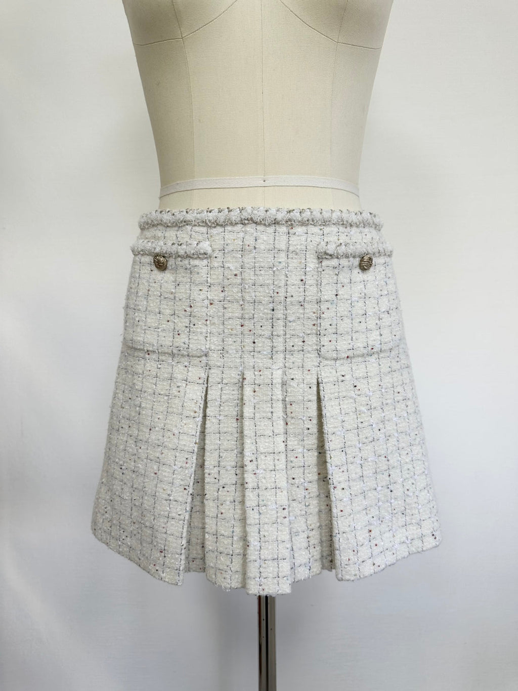 CC 25A Beaded Plaid Tweed Skirt