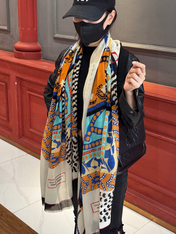 HM Saddle Long Scarf 200cm Black Cashmere 828665