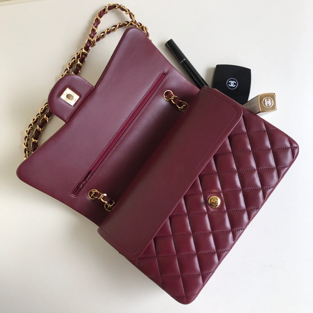CC Classic Jumbo 30cm Burgundy Lambskin Gold Hardware