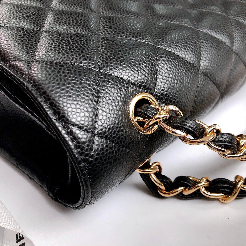 CC Classic Jumbo 30cm Black Caviar Gold Hardware