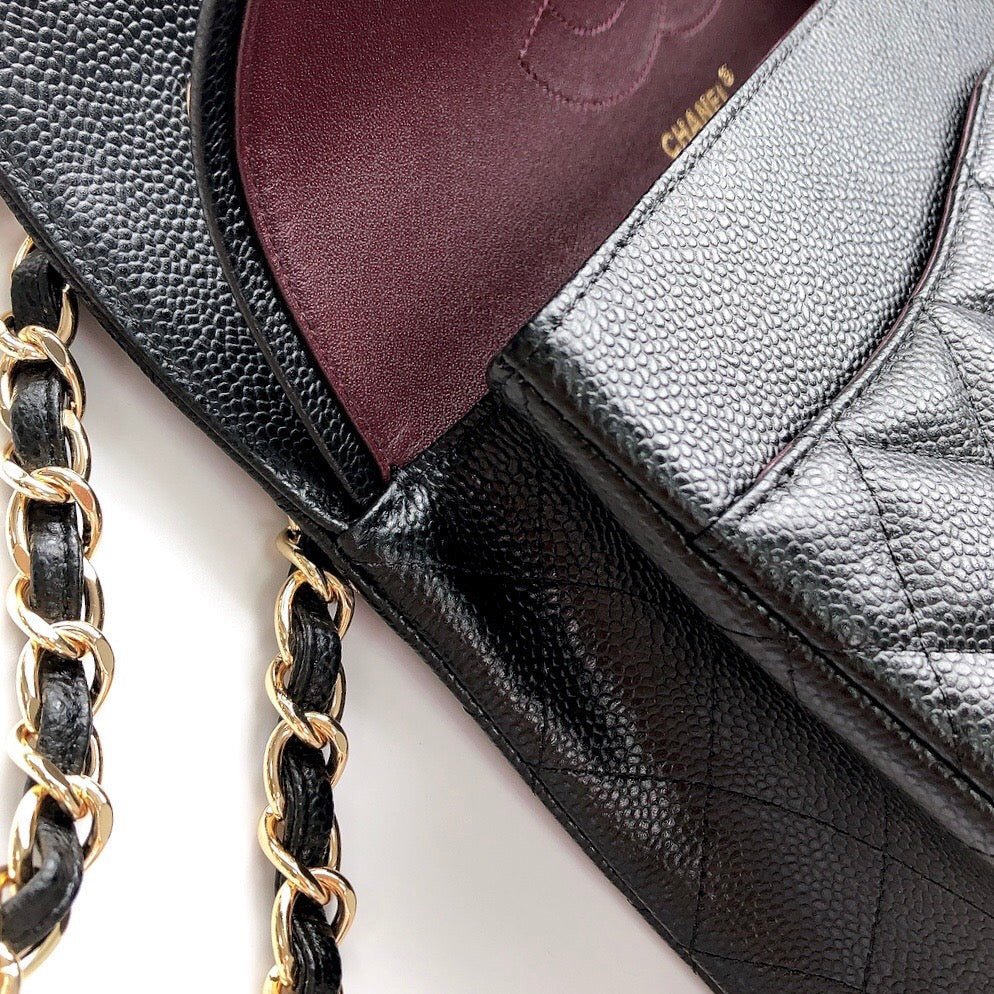 CC Classic Jumbo 30cm Black Caviar Gold Hardware