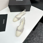 CC 25SS Classic Slingbacks Flats White Tweed Cowhide 490181