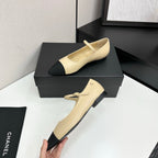 CC 25SS Pointed-Toe Mary Janes Beige Cowhide 490141