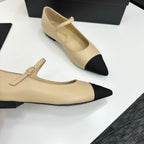CC 25SS Pointed-Toe Mary Janes Beige Cowhide 490141